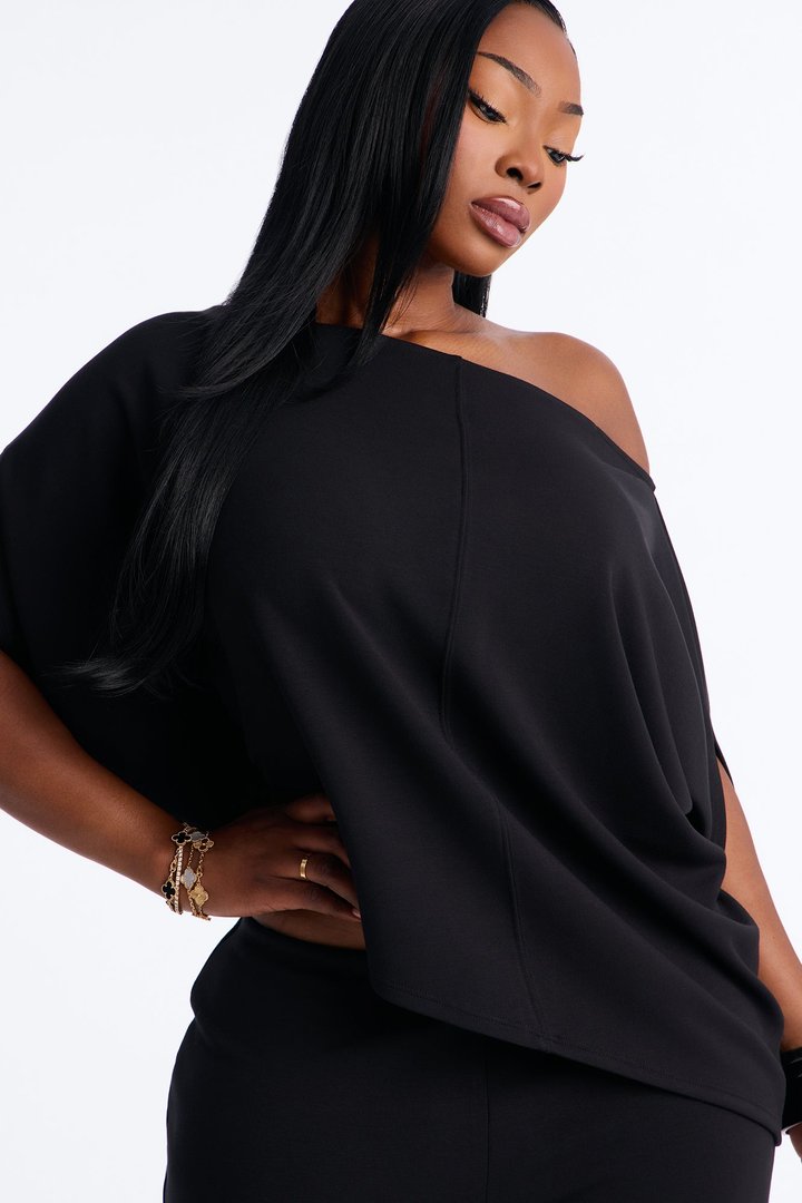 Alina One Shoulder Scuba Pant Set - Black