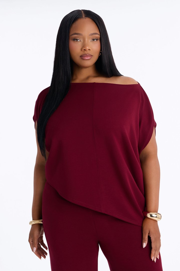 Alina One Shoulder Scuba Pant Set - Wine