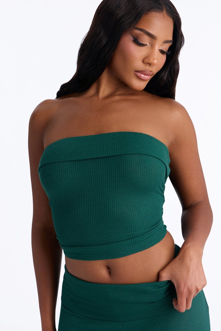 Megan Waffle Knit Foldover Waist Pant Set - Hunter Green