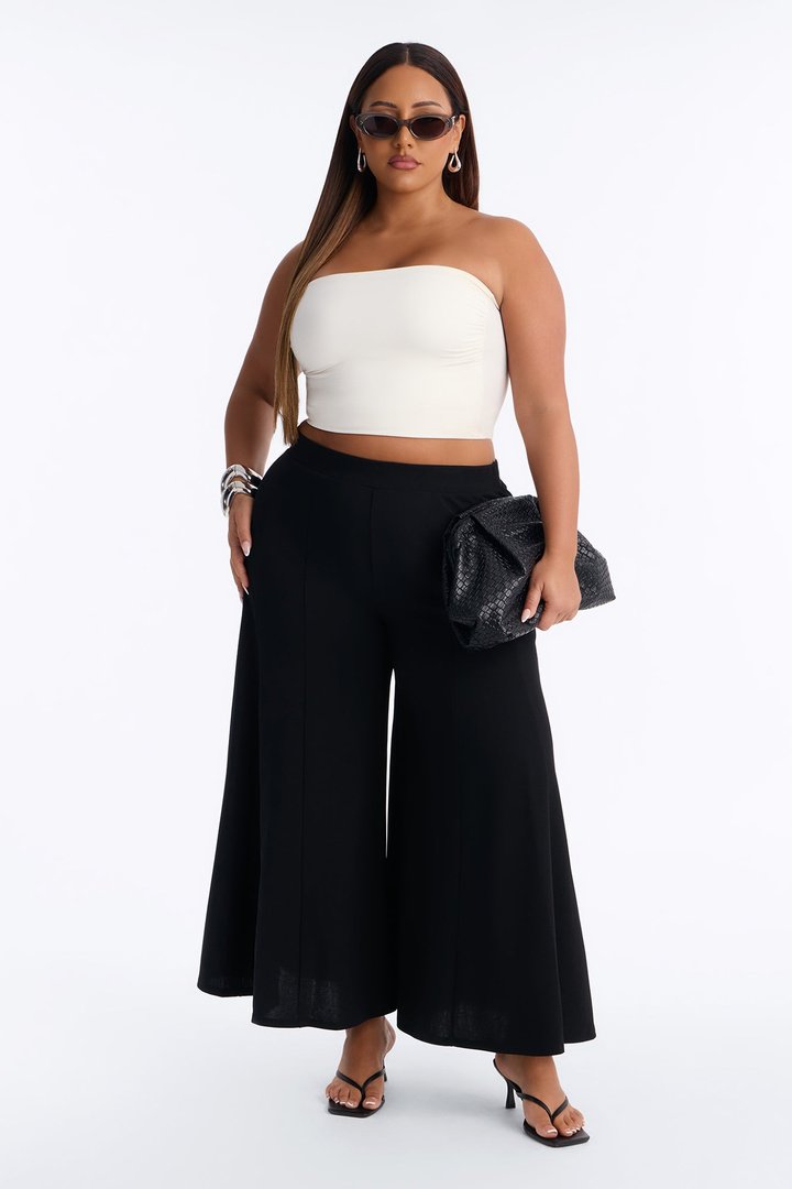Clara Mid Rise Pull On Culotte Trouser - Black