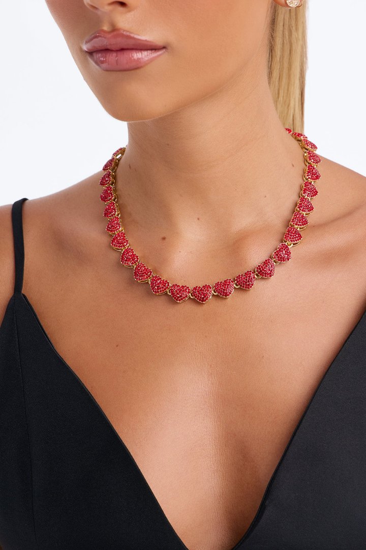 LOML Heart Single Chain Necklace - Red
