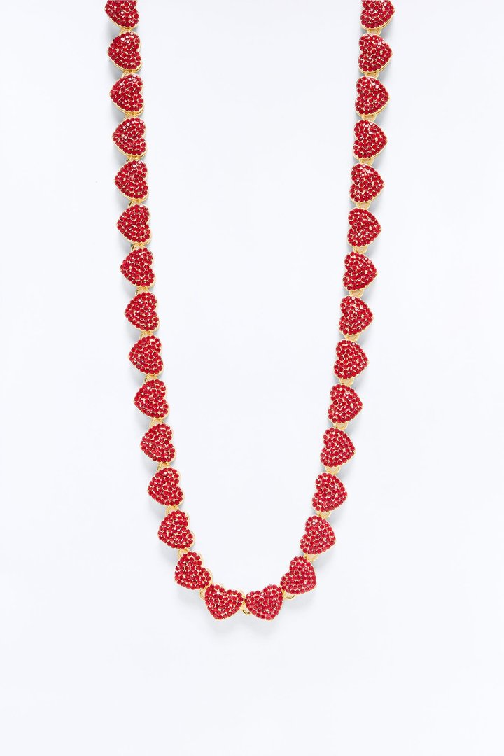 LOML Heart Single Chain Necklace - Red