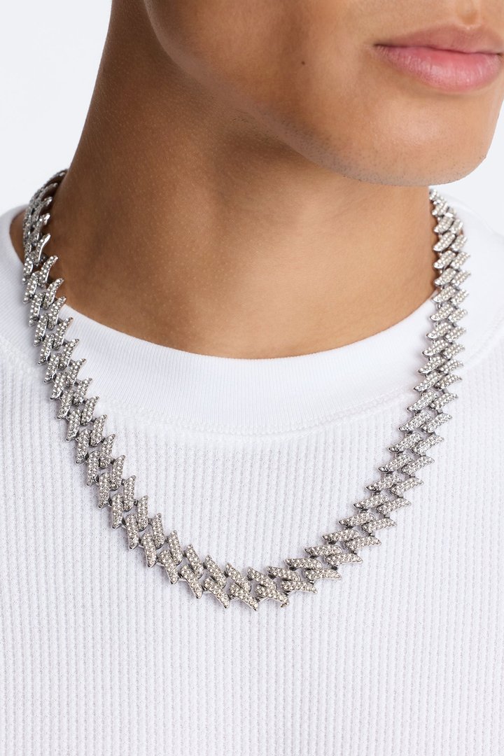 Iced Spiky Bracelet And Necklace Set - Silver
