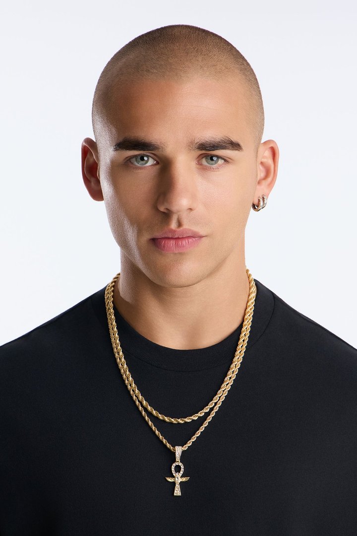 Ankh Rope Chain Necklace Set - Gold