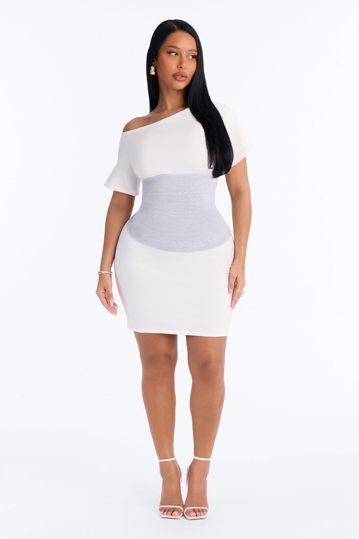 Josie Short Sleeve Cotton Mini Dress - White/combo