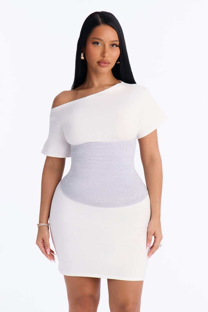 Josie Short Sleeve Cotton Mini Dress - White/combo