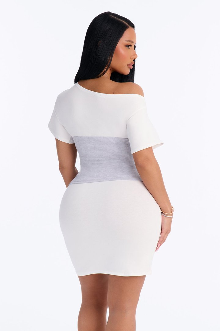 Josie Short Sleeve Cotton Mini Dress - White/combo