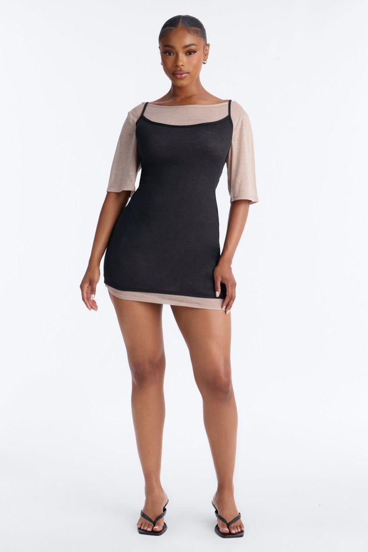 Kya Soft Haze Short Sleeve Mini Dress - Black/combo