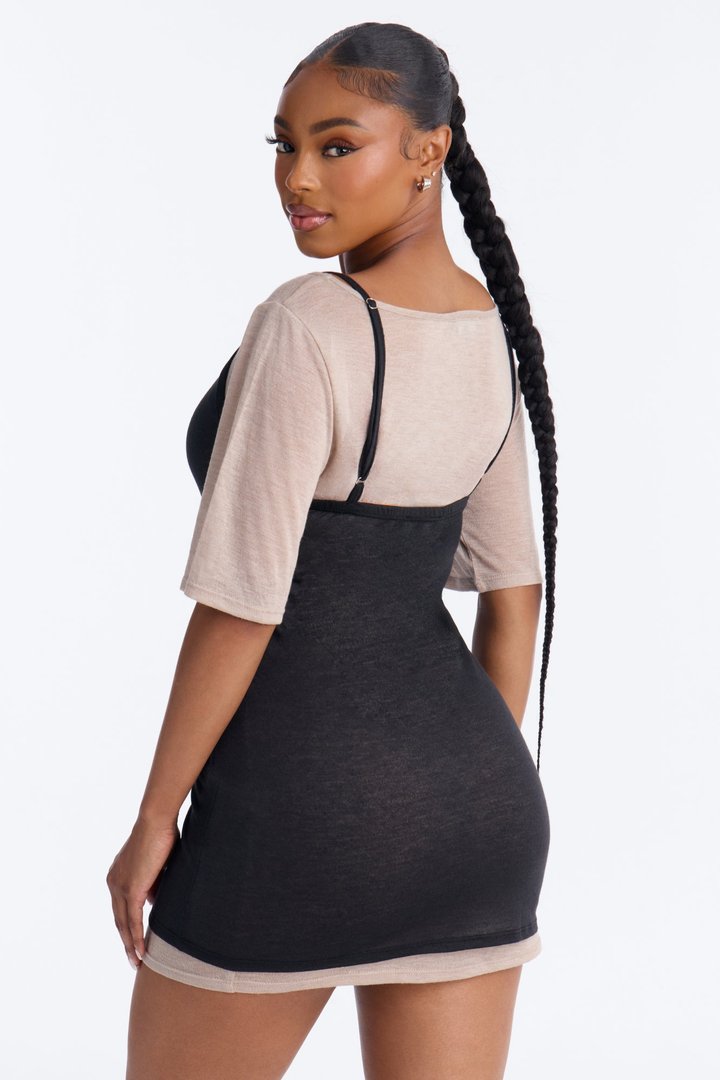 Kya Soft Haze Short Sleeve Mini Dress - Black/combo