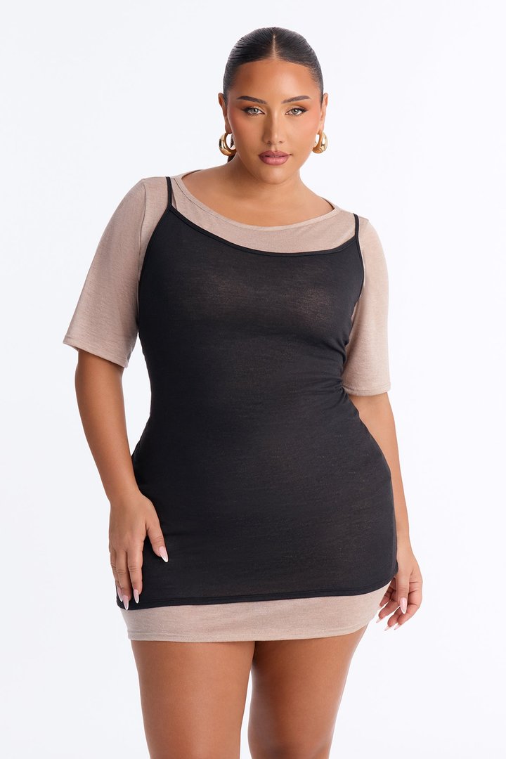 Kya Soft Haze Short Sleeve Mini Dress - Black/combo