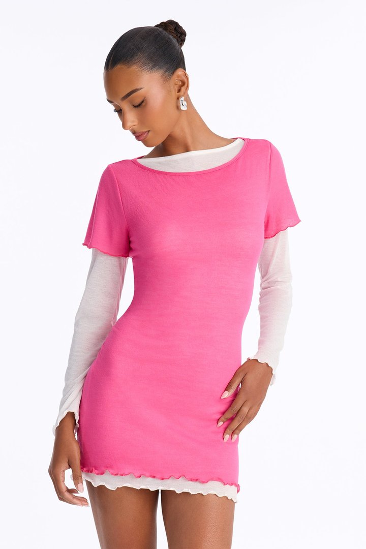 Karter Soft Haze Long Sleeve Mini Dress - Fuchsia