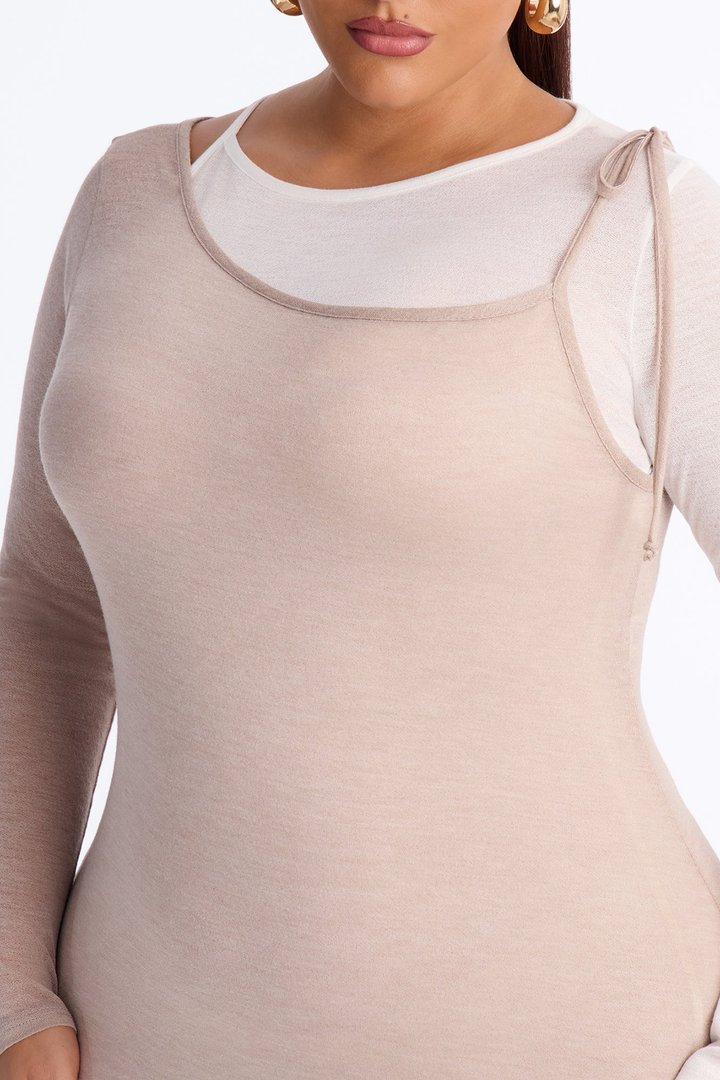 Kayla Soft Haze Tie Shoulder Mini Dress - Taupe/combo