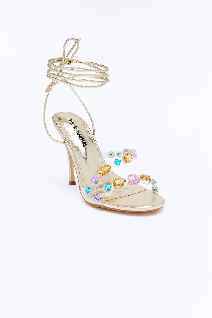Never Enough Rhinestone Wrap Up Heels - Gold