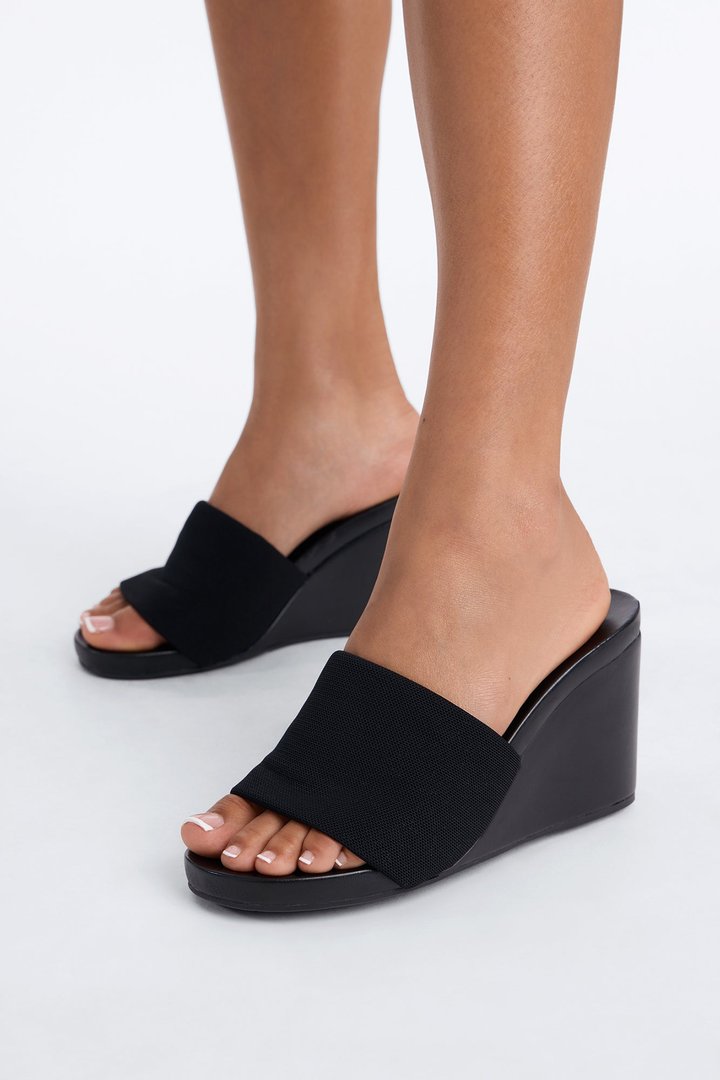 Sophie Round Toe Mule Wedges - Black