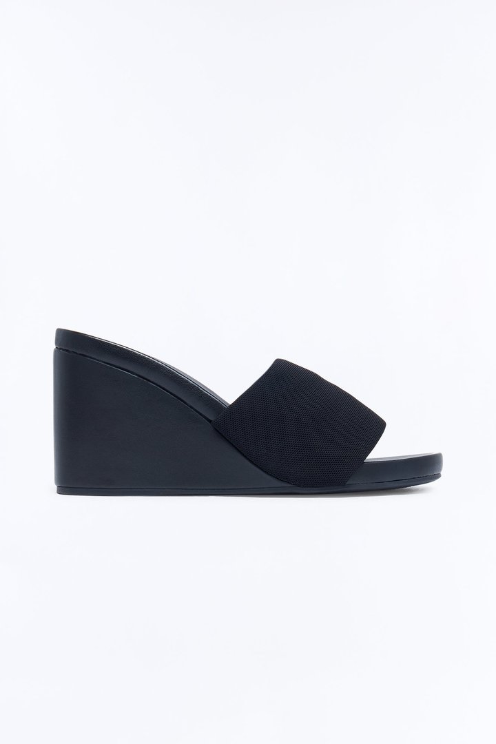 Sophie Round Toe Mule Wedges - Black