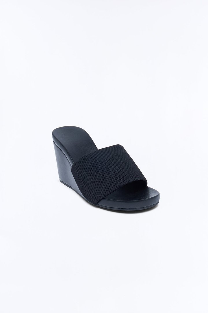 Sophie Round Toe Mule Wedges - Black