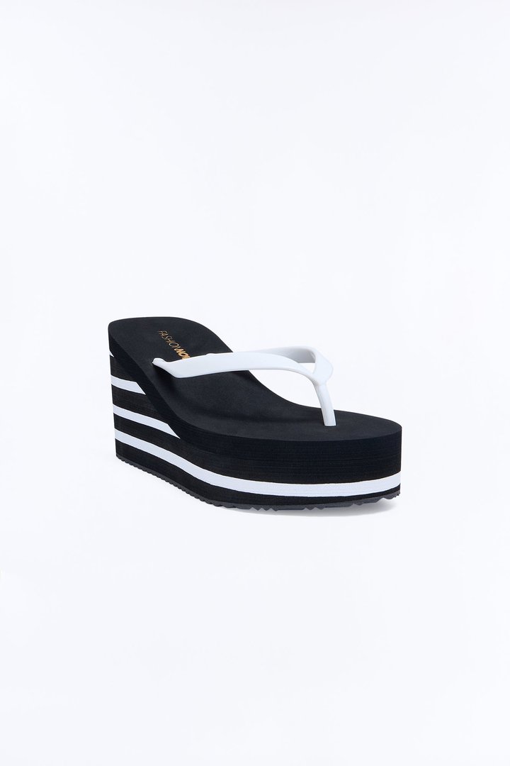 Saturday Thong Platform Wedges - Black/White