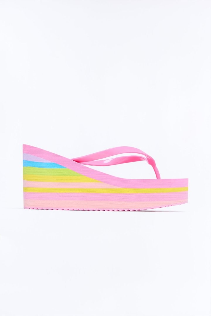 Saturday Thong Platform Wedges - Pink/combo
