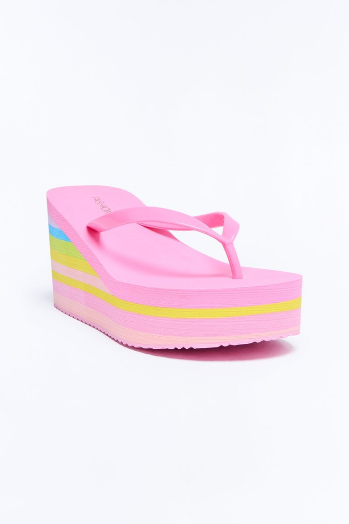 Saturday Thong Platform Wedges - Pink/combo