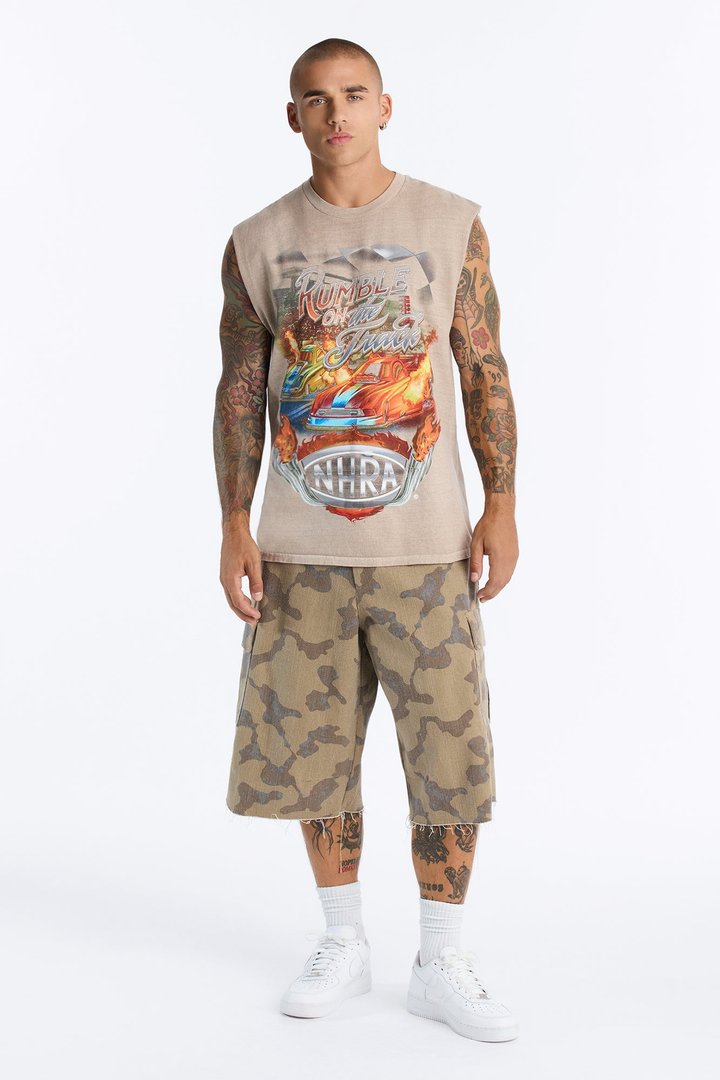 NHRA Rumble On The Track Vintage Oversized Muscle Tee - Taupe