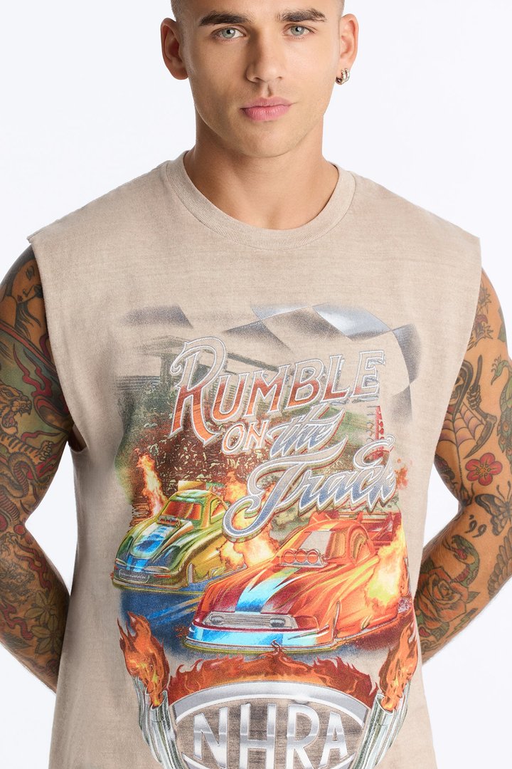 NHRA Rumble On The Track Vintage Oversized Muscle Tee - Taupe