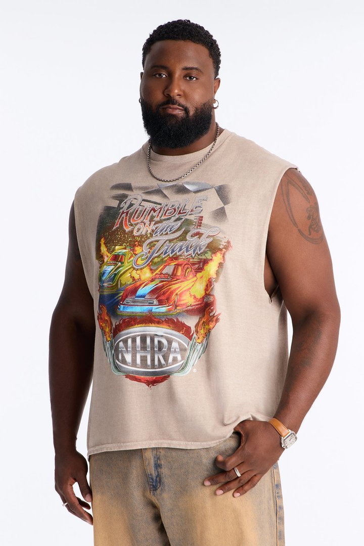 NHRA Rumble On The Track Vintage Oversized Muscle Tee - Taupe