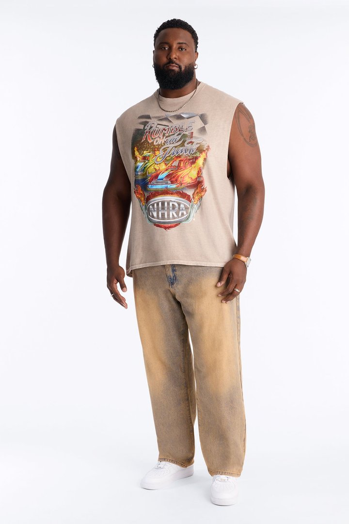 NHRA Rumble On The Track Vintage Oversized Muscle Tee - Taupe