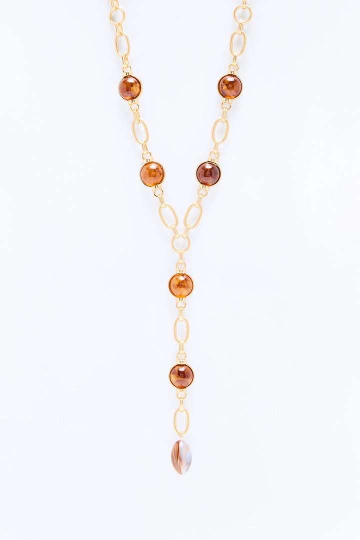 Ophelia Lariat Necklace - Gold/Brown