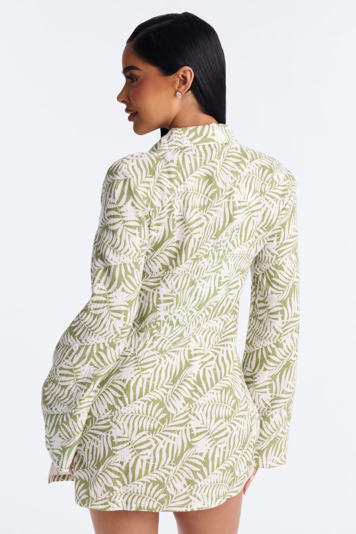 Sun Down Long Sleeve Cover Up Button Up Dress - Green