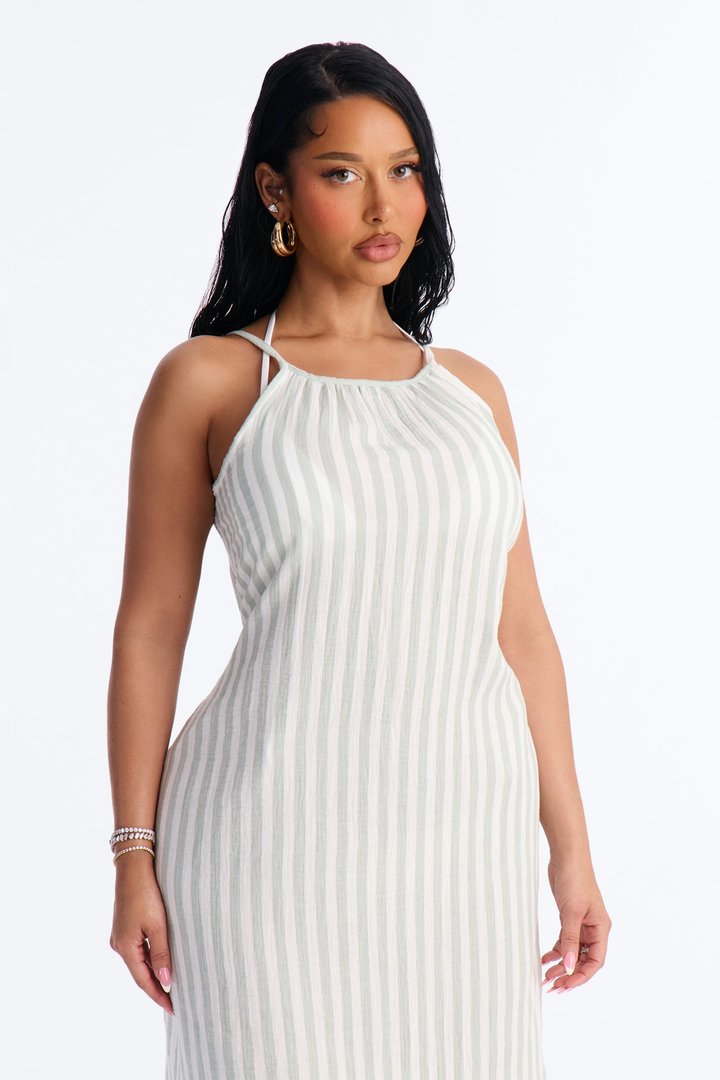 Keep It Sunny Striped Cover Up Slip Dress - Green