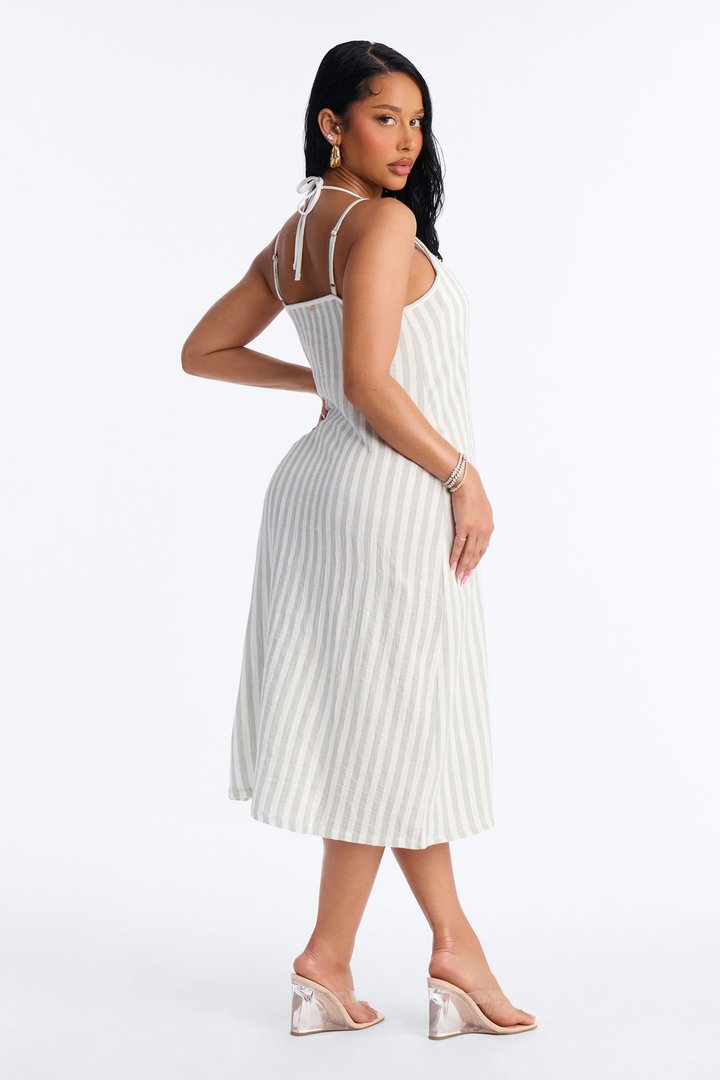 Keep It Sunny Striped Cover Up Slip Dress - Green