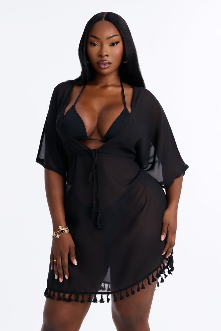 Summer Moves Tassel Tie Cover Up Kimono - Black