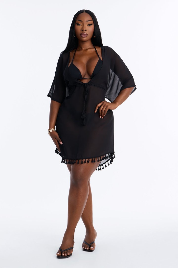 Summer Moves Tassel Tie Cover Up Kimono - Black