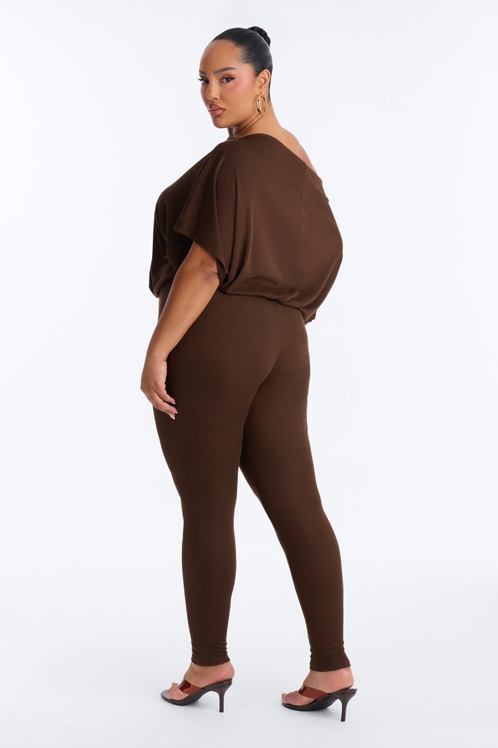 Kacee Off Shoulder Skinny Jumpsuit - Brown