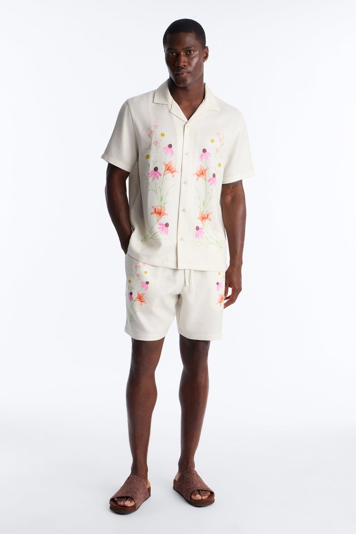 Florus Cuban Collar Button Up Shirt - Cream/combo