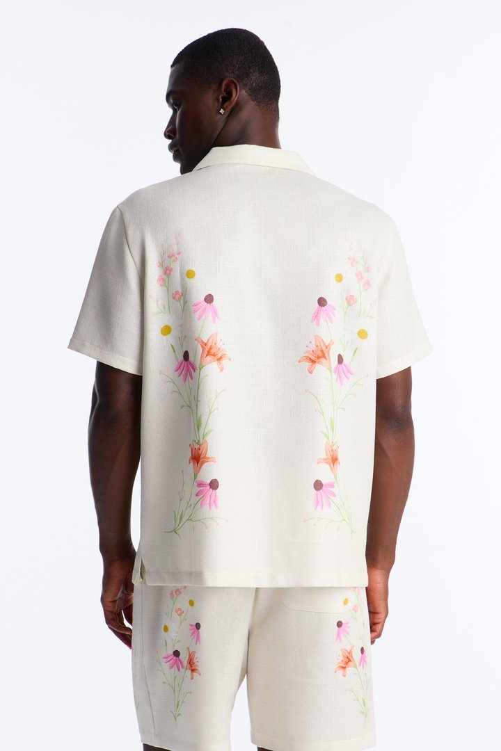 Florus Cuban Collar Button Up Shirt - Cream/combo