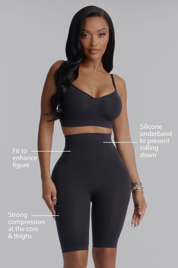 Nova Sculpt Seamless Strong Compression High Waisted Thigh Shaper - Black
