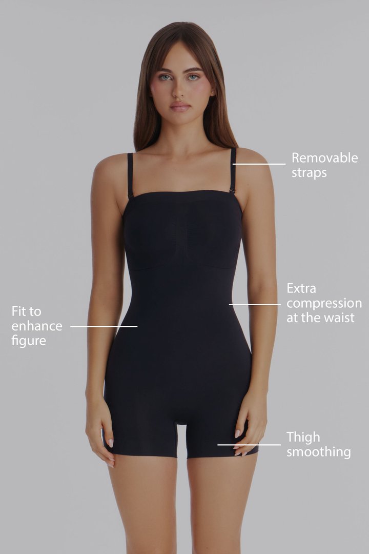 Nova Sculpt Seamless Strong Compression Strapless Shortie Bodysuit - Black