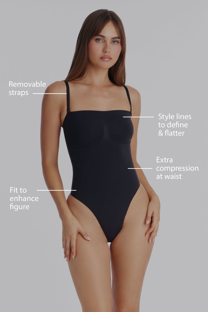 Nova Sculpt Seamless Strong Compression Strapless Thong Bodysuit - Black