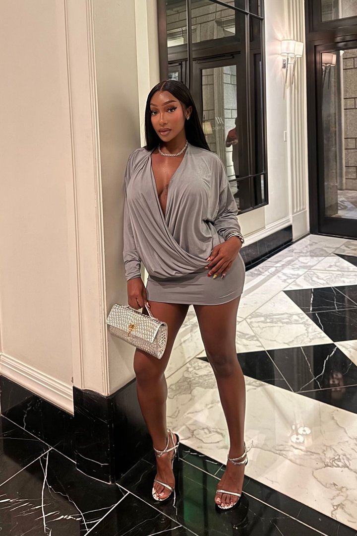 Odette Long Sleeve Mini Dress - Slate Grey