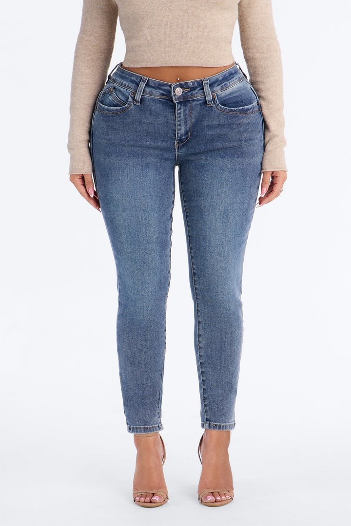 Stay Awhile Mid RIse Stretch Skinny Jeans - Dark Wash