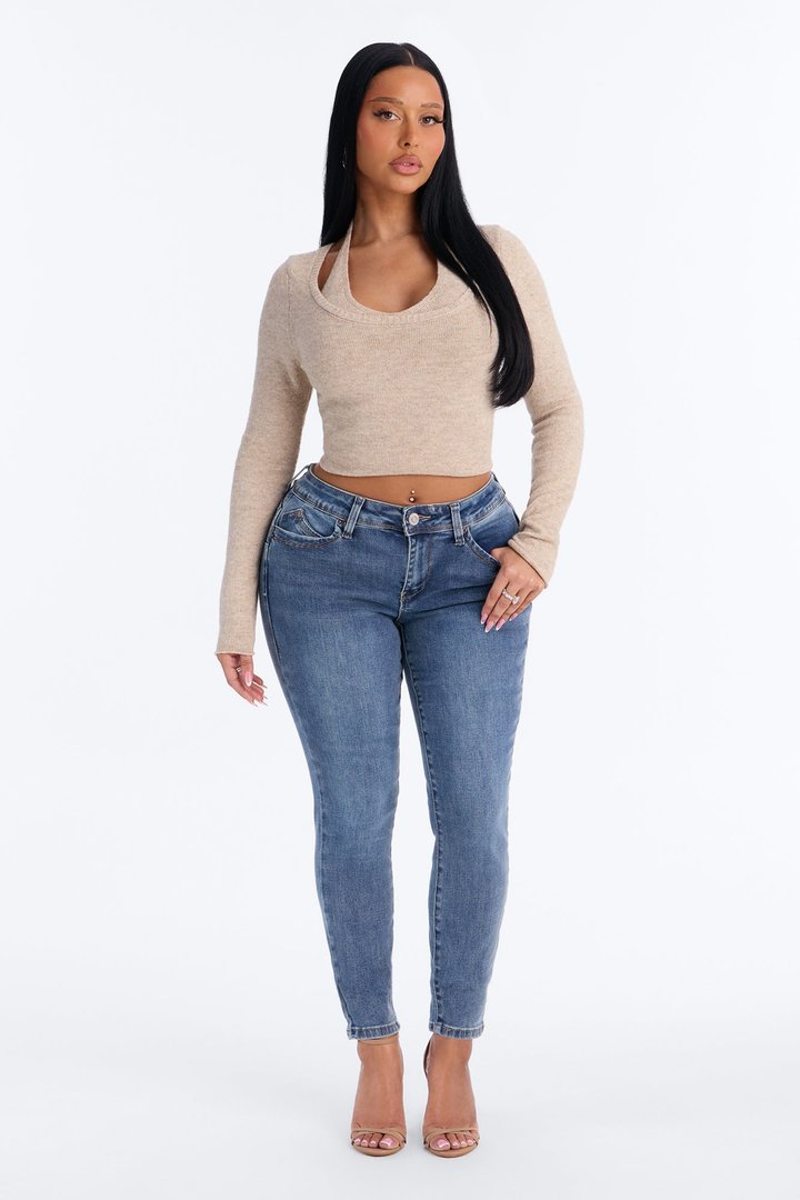 Stay Awhile Mid RIse Stretch Skinny Jeans - Dark Wash