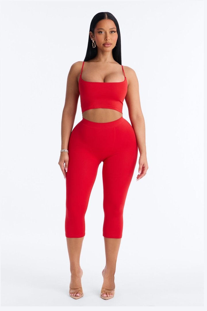 Seamless Smooth Base Layer Double Lined Cami Crop Top - DarkRed