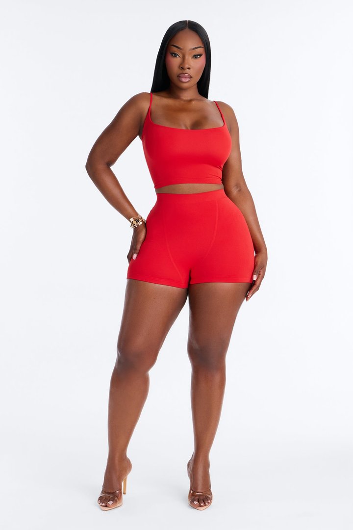 Seamless Smooth Base Layer Double Lined Cami Crop Top - DarkRed