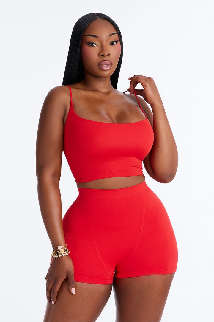 Seamless Smooth Base Layer Double Lined Cami Crop Top - DarkRed