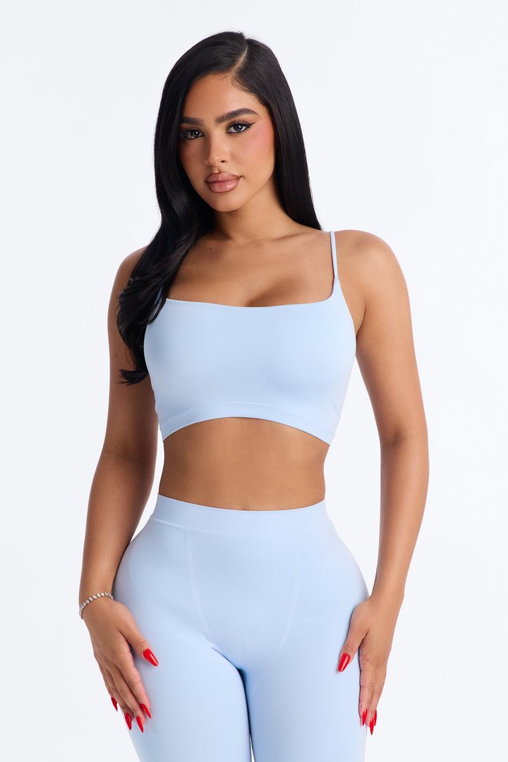 Seamless Smooth Base Layer Double Lined Cami Crop Top - SkyBlue