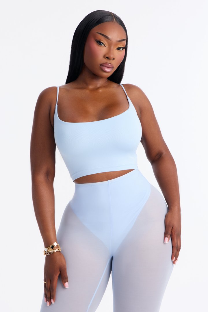 Seamless Smooth Base Layer Double Lined Cami Crop Top - SkyBlue