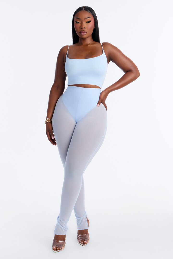 Seamless Smooth Base Layer Double Lined Cami Crop Top - SkyBlue