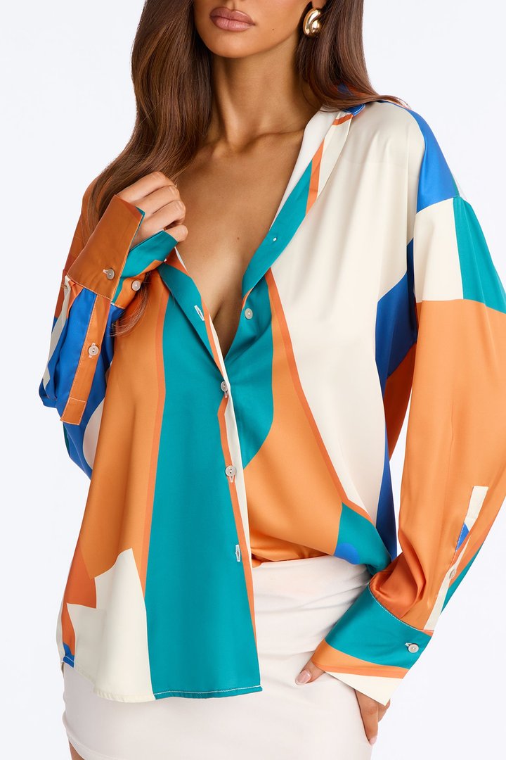 All The Little Things Satin Shirt - Orange/combo