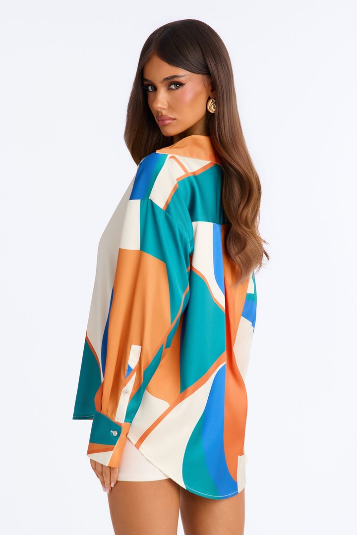 All The Little Things Satin Shirt - Orange/combo